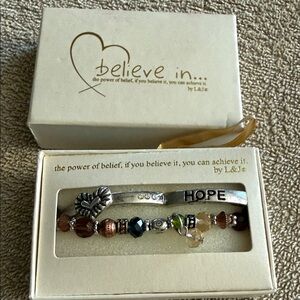 Believe In HOPE Two-Piece Bracelet Set by L&J - Silver & Brown